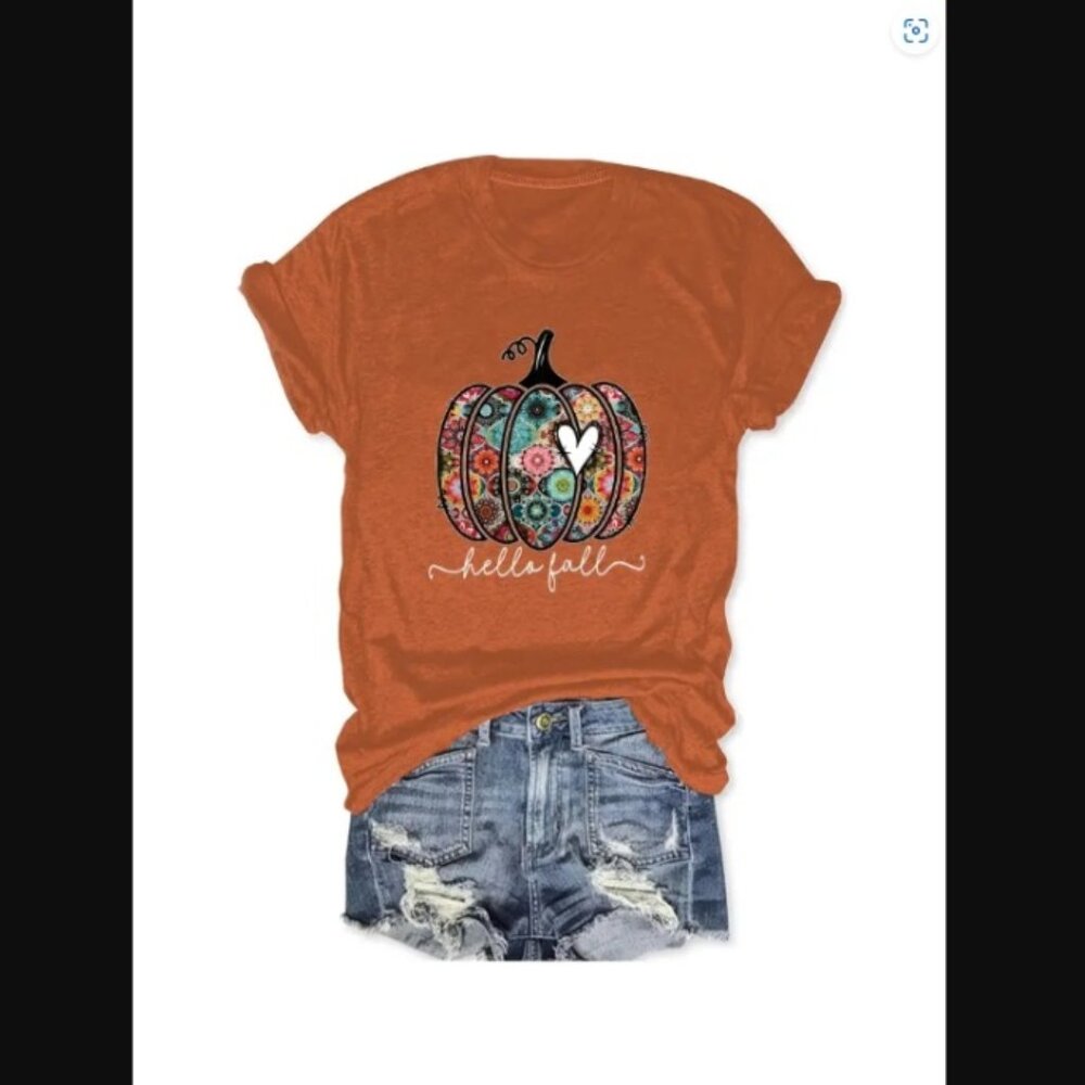 Hello Fall Pumpkin T-Shirt Size L, 8/10 NEW